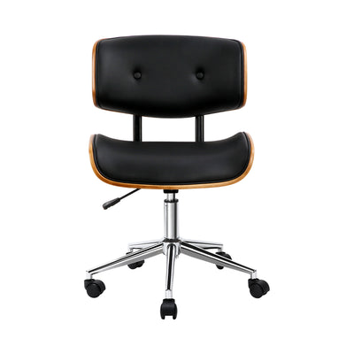 Dealsmate  Wooden Office Chair Black Leather