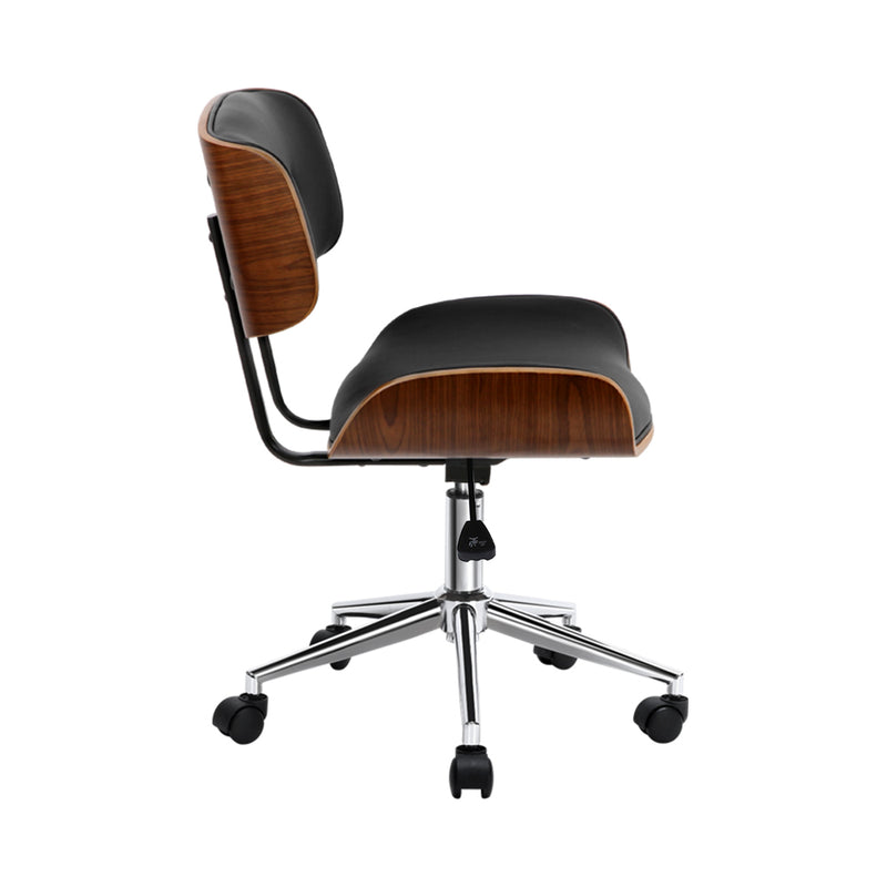 Dealsmate  Wooden Office Chair Black Leather