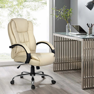 Dealsmate  Executive Office Chair Leather Tilt Beige