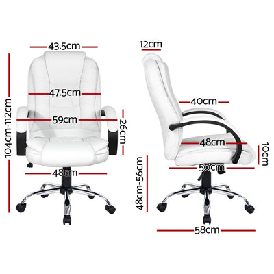 Dealsmate  Office Chair Gaming Computer Chairs Executive PU Leather Seating White