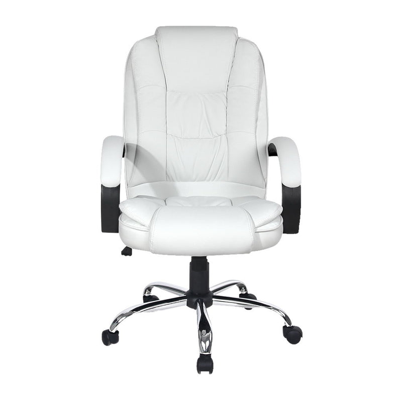 Dealsmate  Office Chair Gaming Computer Chairs Executive PU Leather Seating White