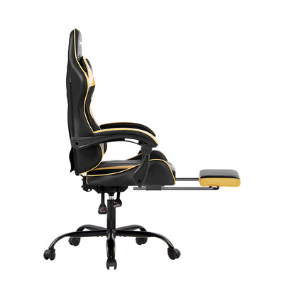 Dealsmate  Office Chair Gaming Chair Computer Chairs Recliner PU Leather Seat Armrest Footrest Black Golden