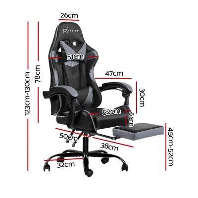 Dealsmate  Office Chair Gaming Chair Computer Chairs Recliner PU Leather Seat Armrest Footrest Black Grey