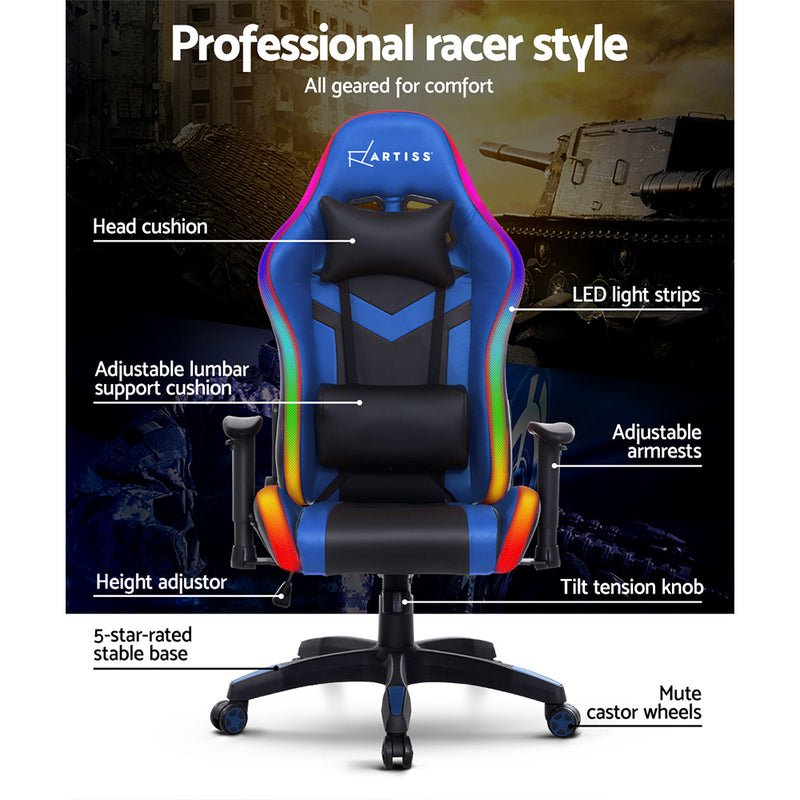 Dealsmate  Gaming Office Chair RGB LED Lights Computer Desk Chair Home Work Chairs