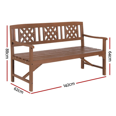 Dealsmate  Outdoor Garden Bench Wooden Chair 3 Seat Patio Furniture Lounge Natural