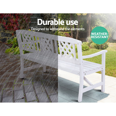Dealsmate  Outdoor Garden Bench Wooden Chair 3 Seat Patio Furniture Lounge White
