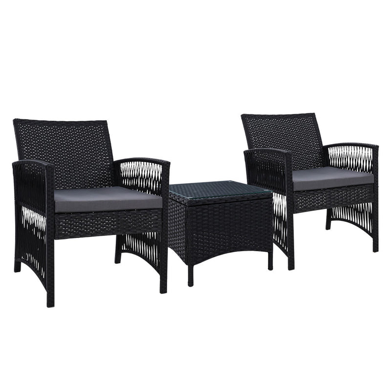 Dealsmate  Patio Furniture Outdoor Bistro Set Dining Chairs Setting 3 Piece Wicker