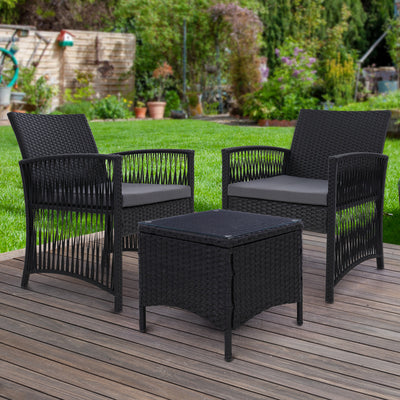Dealsmate  Patio Furniture Outdoor Bistro Set Dining Chairs Setting 3 Piece Wicker