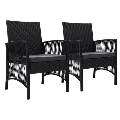Dealsmate Outdoor Furniture Set of 2 Dining Chairs Wicker Garden Patio Cushion Black 