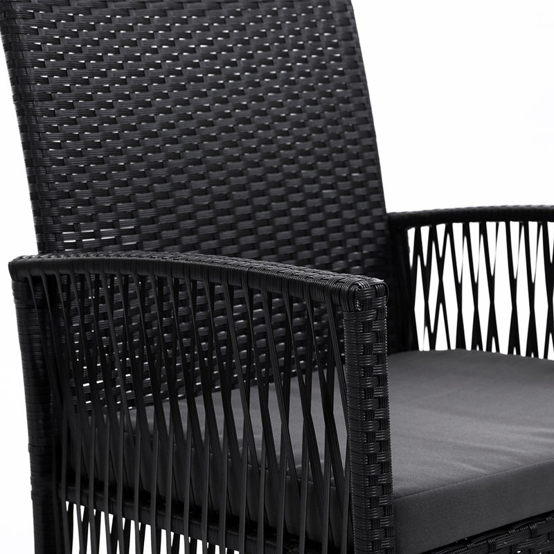 Dealsmate Outdoor Furniture Set of 2 Dining Chairs Wicker Garden Patio Cushion Black 