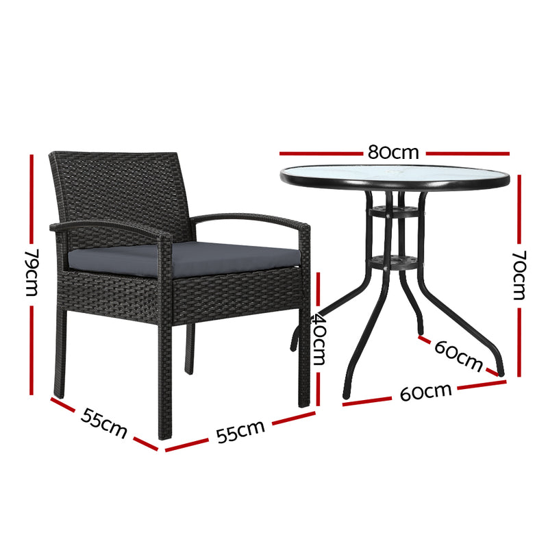 Dealsmate  3PC Bistro Set Outdoor Furniture Rattan Table Chairs Cushion Patio Garden Felix