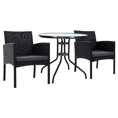 Dealsmate  3PC Bistro Set Outdoor Furniture Rattan Table Chairs Cushion Patio Garden Ezra