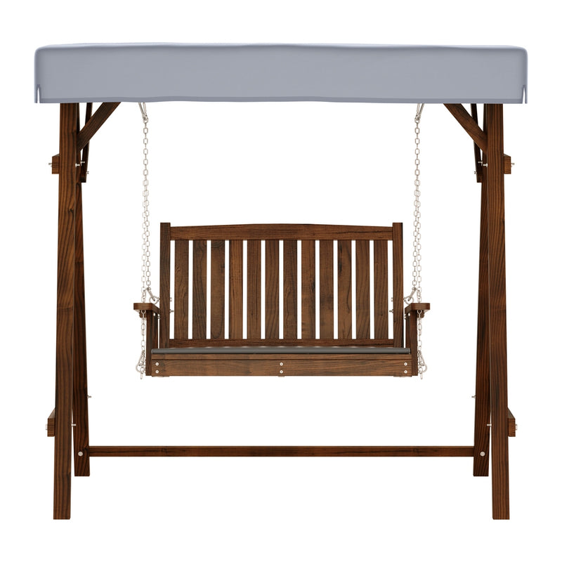 Dealsmate  Outdoor Wooden Swing Chair Garden Bench Canopy Cushion 2 Seater Charcoal