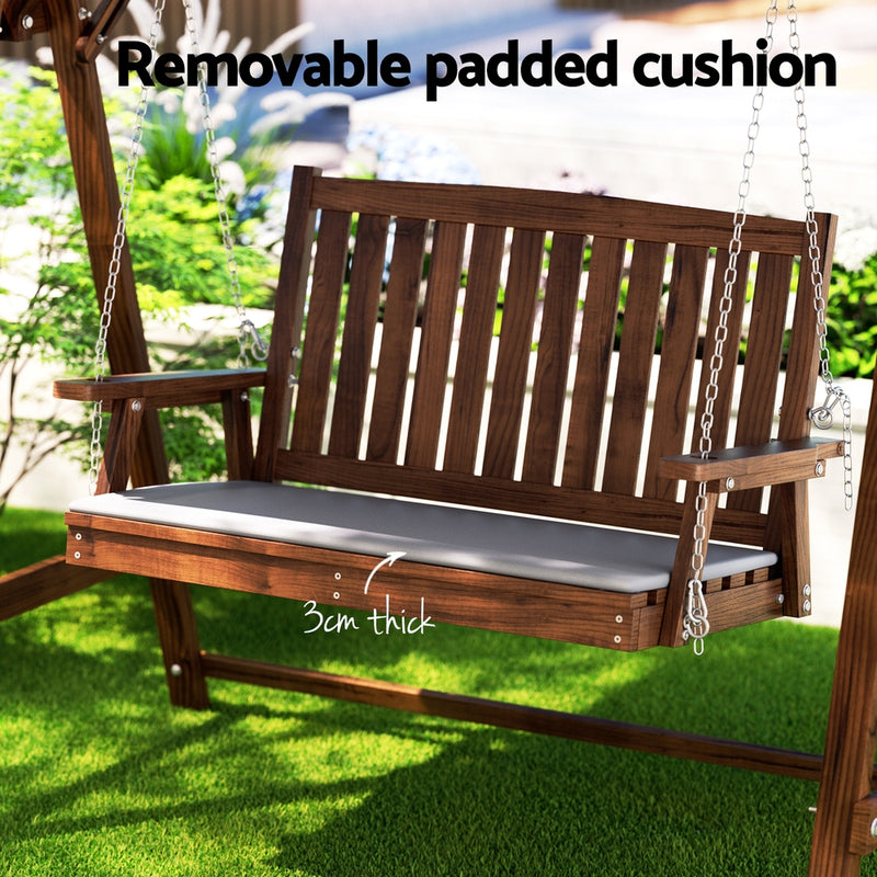 Dealsmate  Outdoor Wooden Swing Chair Garden Bench Canopy Cushion 2 Seater Charcoal