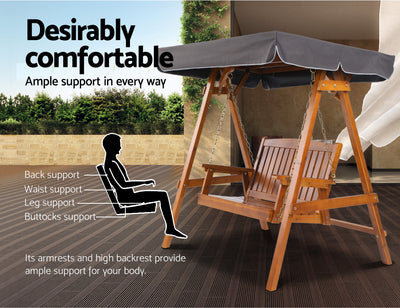 Dealsmate  Swing Chair Wooden Garden Bench Canopy 2 Seater Outdoor Furniture