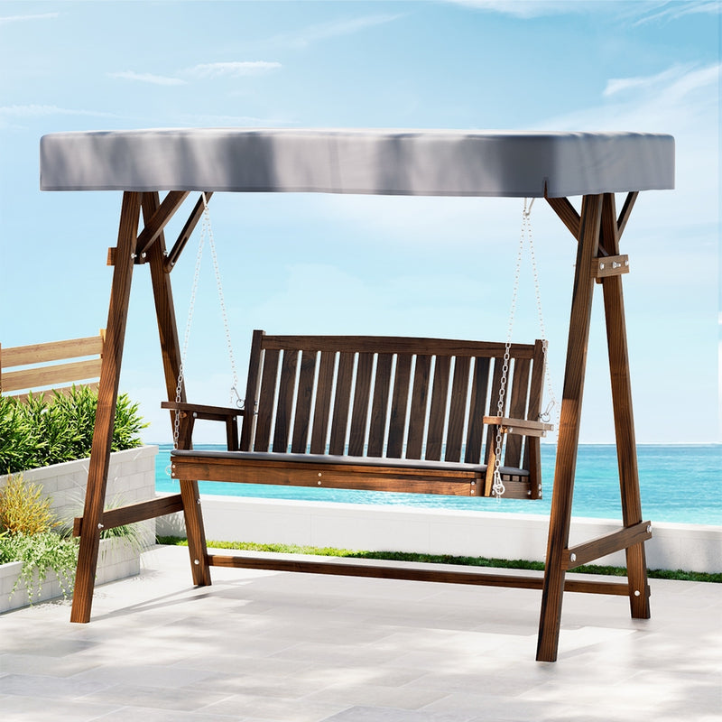 Dealsmate  Wooden Swing Chair Garden Bench Canopy 3 Seater Outdoor Furniture