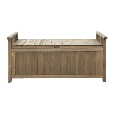Dealsmate  Outdoor Storage Bench Box Wooden Garden Toy Tool Sheds Patio Furniture Brown
