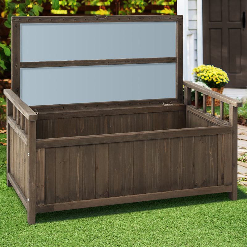 Dealsmate  Outdoor Storage Bench Box Wooden Garden Toy Tool Sheds Patio Furniture Brown