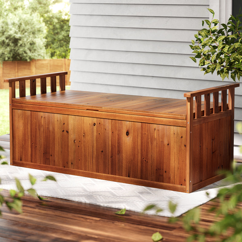 Dealsmate  Outdoor Storage Bench Box 129cm Wooden Garden Toy Chest Sheds Patio Furniture XL Natural