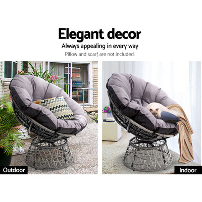 Dealsmate  Outdoor Chairs Outdoor Furniture Papasan Chair Wicker Patio Garden Grey