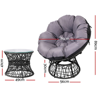 Dealsmate  Outdoor Lounge Setting Papasan Chair Wicker Table Garden Furniture Black