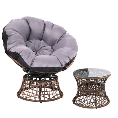 Dealsmate  Outdoor Lounge Setting Papasan Chair Wicker Table Garden Furniture Brown