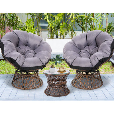 Dealsmate  Outdoor Lounge Setting Furniture Wicker Papasan Chairs Table Patio Brown