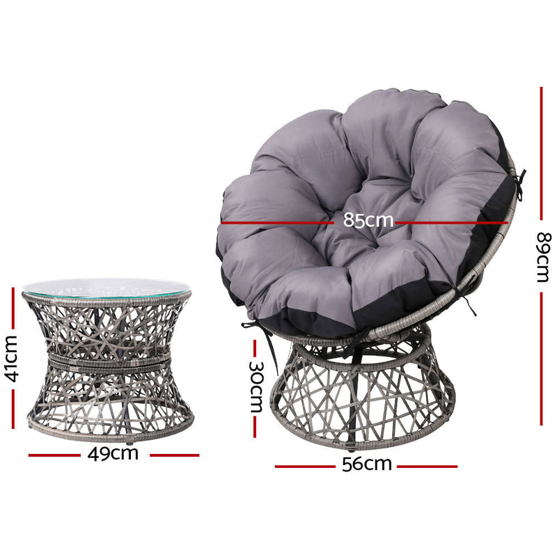 Dealsmate  Outdoor Lounge Setting Furniture Wicker Papasan Chairs Table Patio Grey