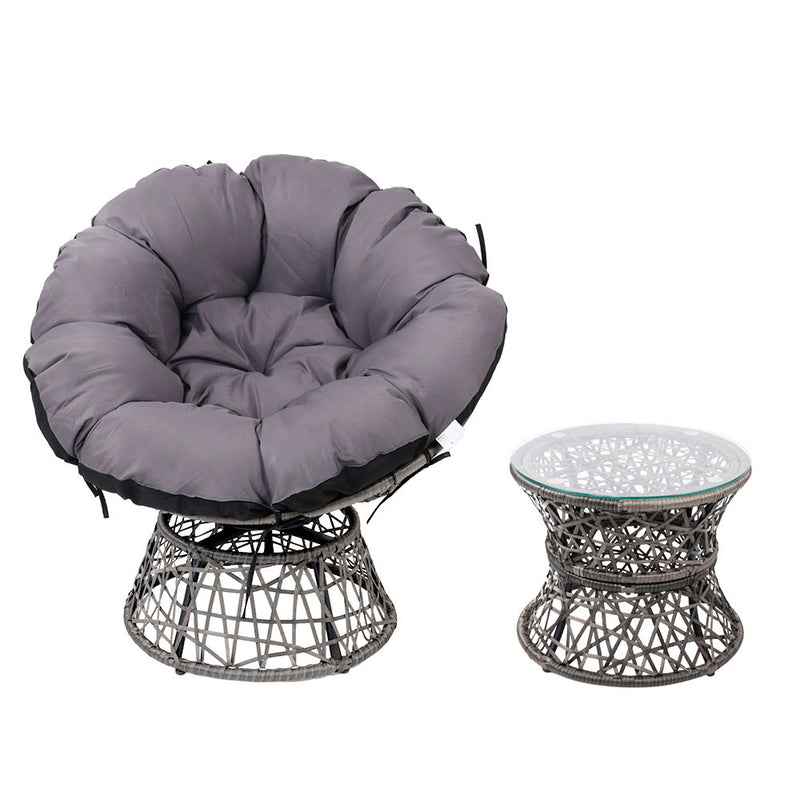 Dealsmate  Outdoor Lounge Setting Furniture Wicker Papasan Chairs Table Patio Grey