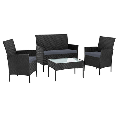Dealsmate  4 Piece Outdoor Lounge Setting Patio Furniture Sofa Set Black Cover
