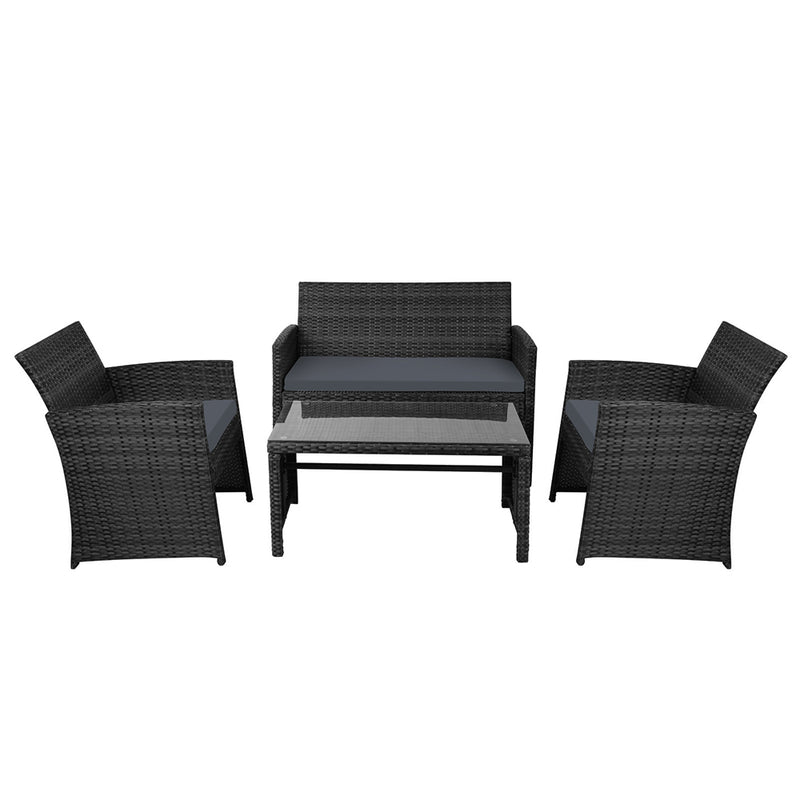 Dealsmate  4 PCS Outdoor Lounge Setting Wicker Sofa Set Black Storage Cover