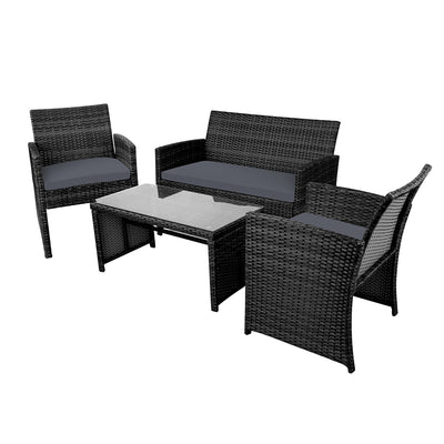 Dealsmate  4 PCS Outdoor Lounge Setting Wicker Sofa Set Black Storage Cover