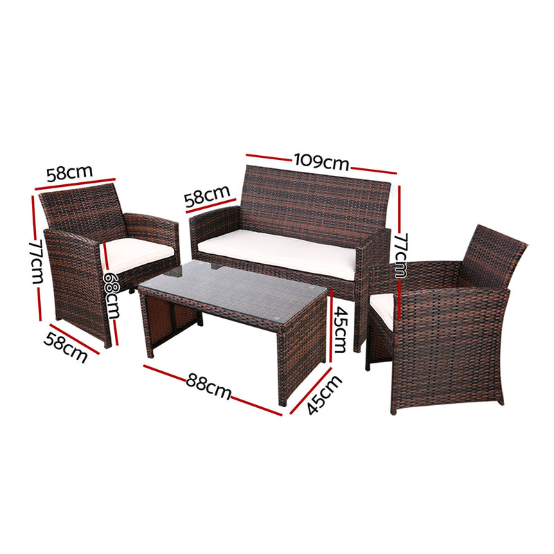 Dealsmate  Rattan Furniture Outdoor Lounge Setting Wicker Dining Set w/Storage Cover Brown