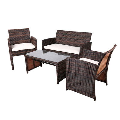 Dealsmate  Rattan Furniture Outdoor Lounge Setting Wicker Dining Set w/Storage Cover Brown