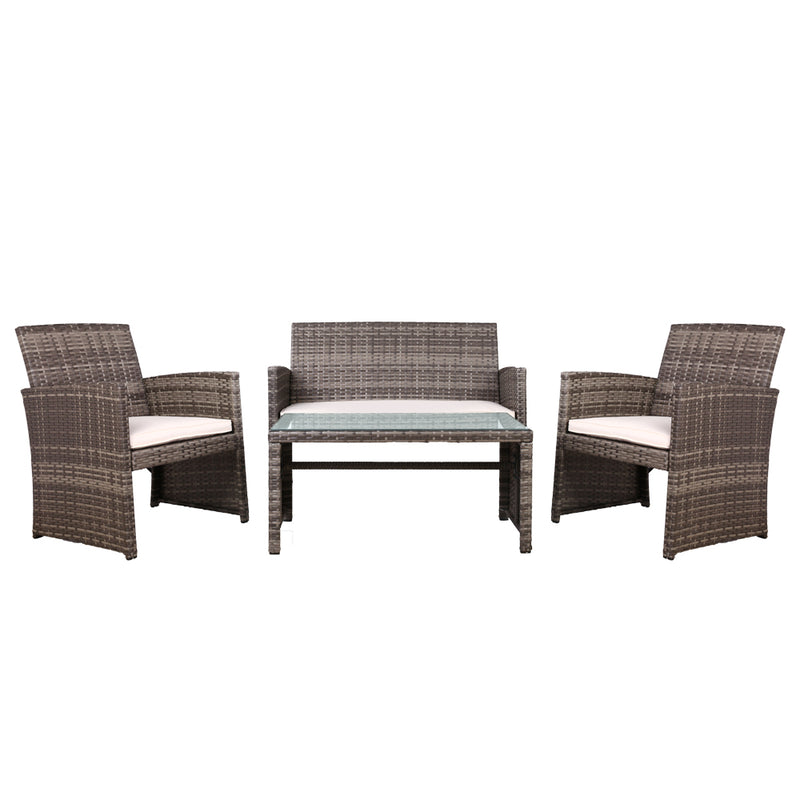 Dealsmate  Set of 4 Outdoor Lounge Setting Rattan Patio Wicker Dining Set Mixed Grey