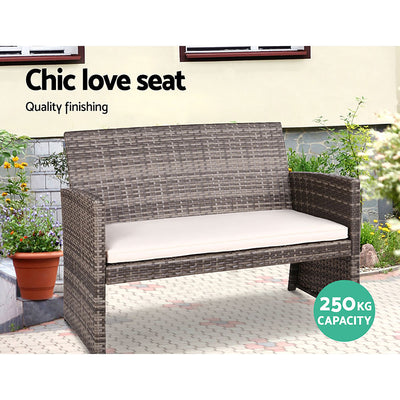 Dealsmate  Set of 4 Outdoor Lounge Setting Rattan Patio Wicker Dining Set Mixed Grey