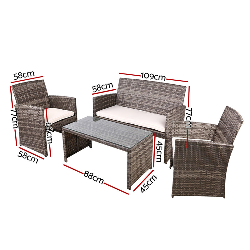 Dealsmate  4 PCS Outdoor Lounge Setting Wicker Sofa Set Grey Storage Cover