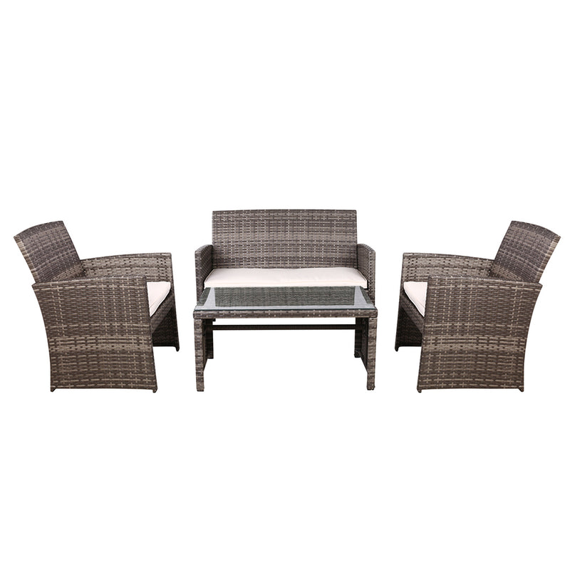 Dealsmate  4 PCS Outdoor Lounge Setting Wicker Sofa Set Grey Storage Cover