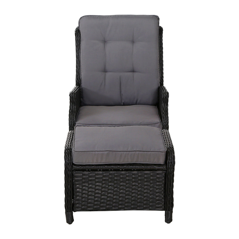 Dealsmate  Recliner Chair Sun lounge Wicker Lounger Outdoor Furniture Patio Adjustable Black
