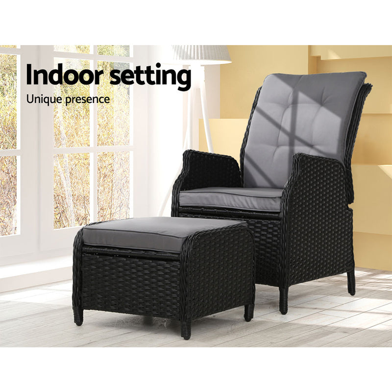 Dealsmate  Recliner Chair Sun lounge Wicker Lounger Outdoor Furniture Patio Adjustable Black