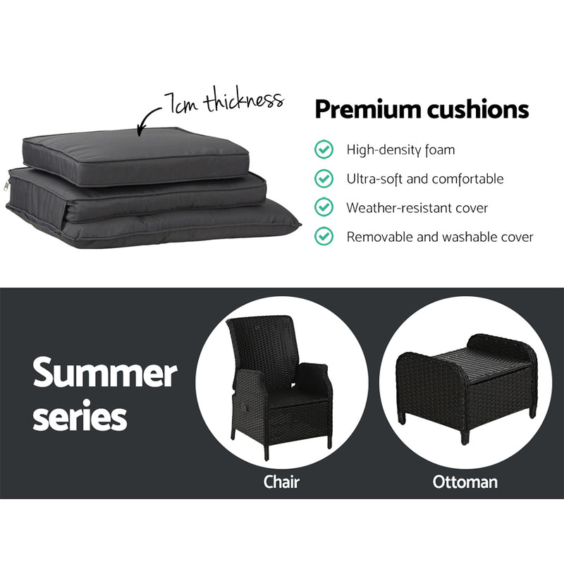 Dealsmate  2PC Recliner Chair Sun lounge Wicker Lounger Outdoor Furniture Adjustable Black