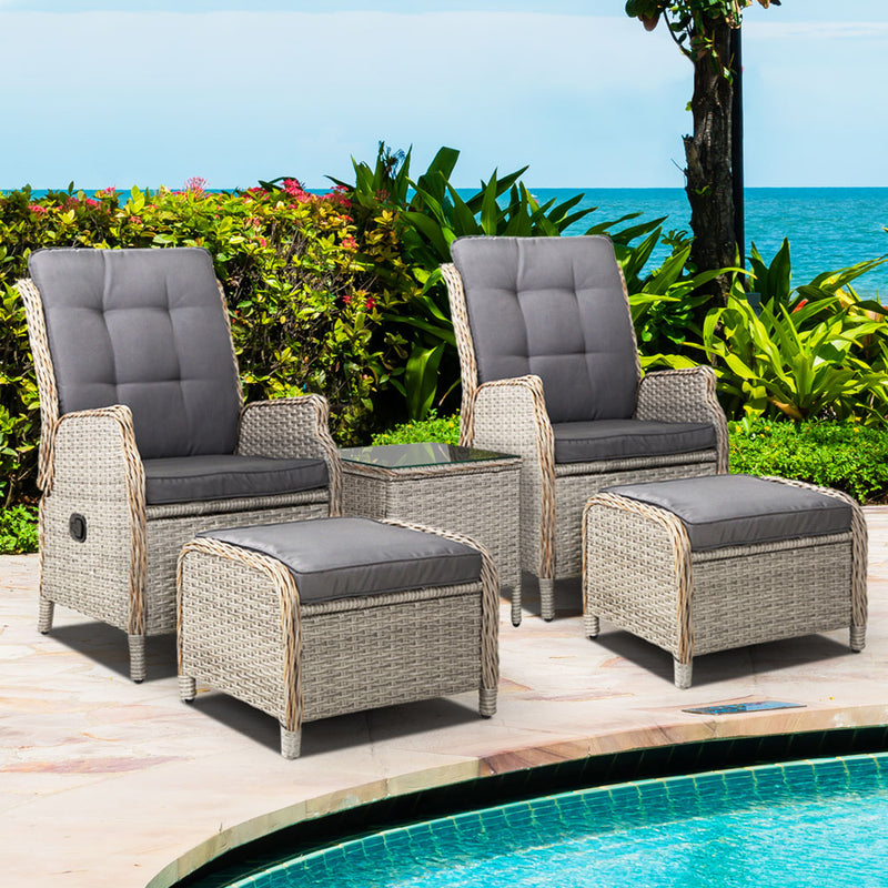Dealsmate  Recliner Chairs Sun lounge Outdoor Setting Patio Furniture Garden Wicker