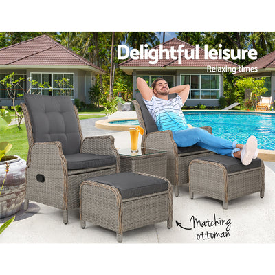 Dealsmate  Recliner Chairs Sun lounge Outdoor Setting Patio Furniture Garden Wicker
