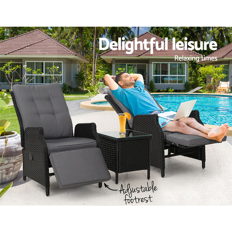 Dealsmate  Recliner Chairs Sun lounge Setting Outdoor Furniture Patio Wicker Sofa