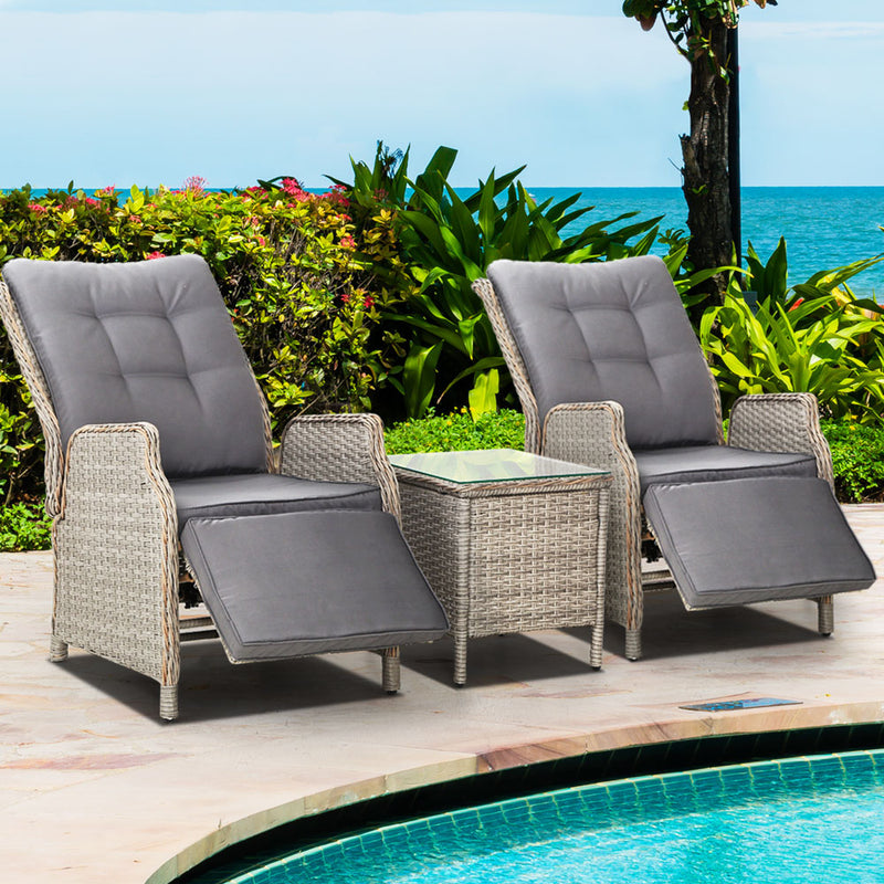 Dealsmate  Recliner Chairs Outdoor Sun lounge Setting Patio Furniture Wicker Sofa