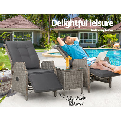 Dealsmate  Recliner Chairs Outdoor Sun lounge Setting Patio Furniture Wicker Sofa
