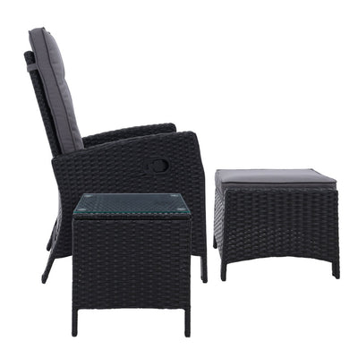 Dealsmate  Outdoor Patio Furniture Recliner Chairs Table Setting Wicker Lounge 5pc Black