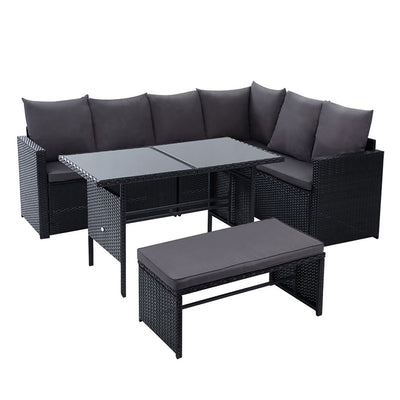Dealsmate  Outdoor Furniture Dining Setting Sofa Set Wicker 8 Seater Storage Cover Black
