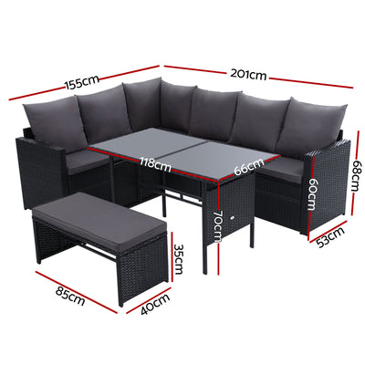 Dealsmate  Outdoor Dining Set Sofa Lounge Setting Chairs Table Bench Black Cover