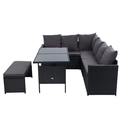 Dealsmate  Outdoor Dining Set Sofa Lounge Setting Chairs Table Bench Black Cover